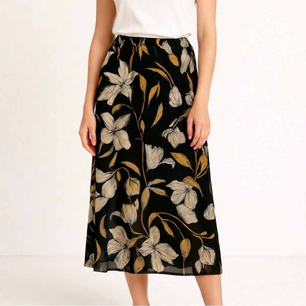NWT Young USA Floral Black Midi Skirt / Skort Size L